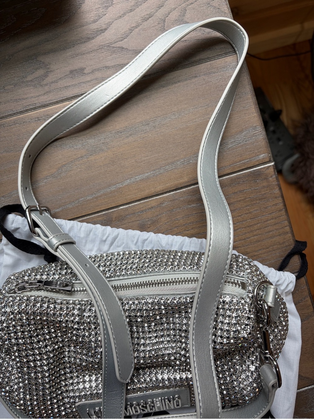 Love Moschino Silver Crystal Logo Crossbody - Picture 8 of 14